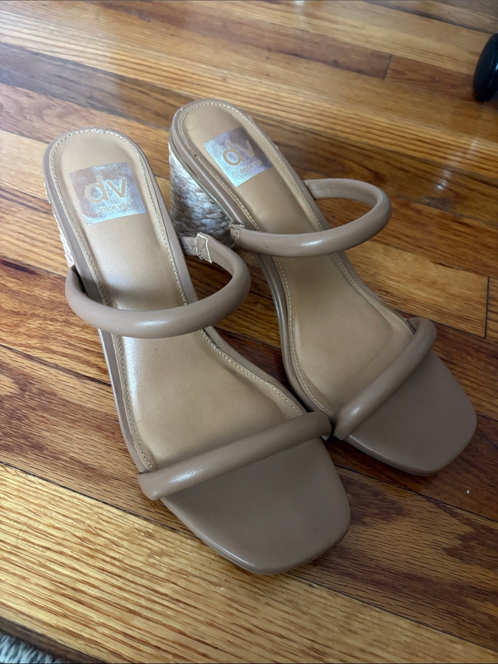 DV by Dolce Vita Neutral Taupe Double-Strap Wedge Sandals